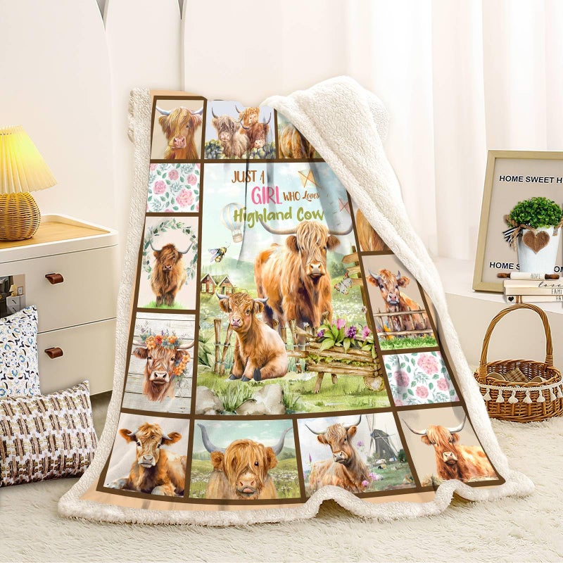 Belperan Highland Cow Print Blanket and Throws Cute Farm Animal Cow Gifts Throw Blankets Soft Cozy Plush Warm Bedding Blanket for Girls Kids Adults Couch Travel - Image 4